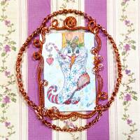 Schneemann im Stiefel handgemalt Minibild Aquarell rosegoldfarben gerahmt wirework Ornament Weihnachtsdeko Bild 4