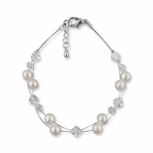 Braut Perlenarmband echte Perlen creme, Kristalle, 925 Silber, Hochzeit Armband Süßwasser Perlen, Armkette Brautschmuck Bild 1