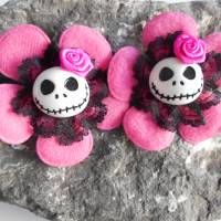 Skull  Blume Stoff pink/ rosa  mit  Rose  Totenkopf ,Haarspange ,cosplay, Spitze, Bild 1