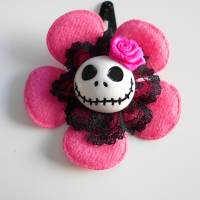 Skull  Blume Stoff pink/ rosa  mit  Rose  Totenkopf ,Haarspange ,cosplay, Spitze, Bild 2