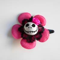 Skull  Blume Stoff pink/ rosa  mit  Rose  Totenkopf ,Haarspange ,cosplay, Spitze, Bild 3