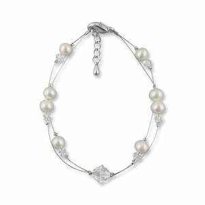 Perlenarmband, Hochzeit Armband Süßwasser Perlen creme ivory, Swarovski Strass, 925 Silber, Perlenschmuck, Armkette Bild 1
