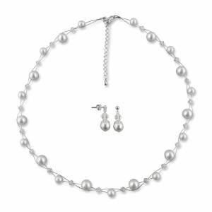 Brautschmuck Set Halskette Ohrringe, Perlen, Swarovski Kristalle, 925 Silber, Hochzeitsschmuck, Brautschmuckset Bild 2