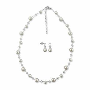 Brautschmuck Set Halskette Ohrringe, Perlen, Swarovski Kristalle, 925 Silber, Hochzeitsschmuck, Brautschmuckset Bild 3