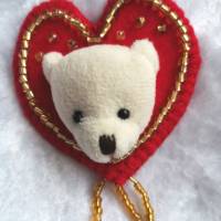 Wunderschöne Brosche Handarbeit Teddybär Valentine Bild 1