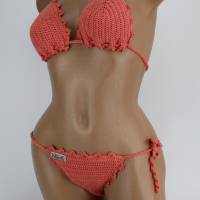 Bikini Damen gehäkelt coral Häkelbikini Spezialgarn Bild 2
