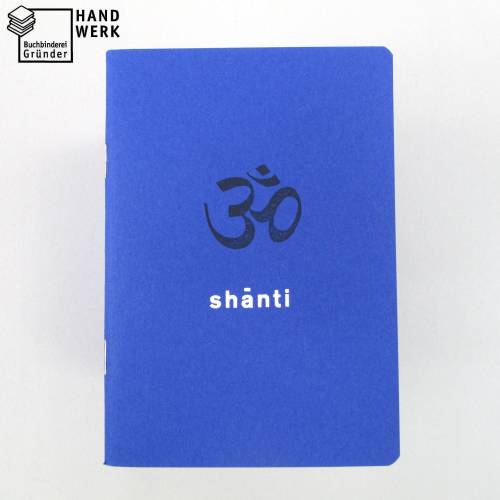 Notizheft, indigo-blau, om shanti Frieden, DIN A6, handgefertigt, Recyclingpapier, Chakra