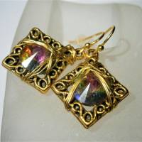Ohrringe funkelnd Regenbogen Kristallglas handgemacht in wirework goldfarben Bild 4