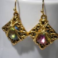 Ohrringe funkelnd Regenbogen Kristallglas handgemacht in wirework goldfarben Bild 6