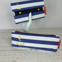 Set Mäppchen und minimalist Wallet blau-weiß mit goldenem Herzanker Bild 3