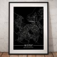 Stadtplan WISMAR - Just a Black Map I Digitaldruck Stadtkarte citymap City Poster Kunstdruck Stadt Karte Bild 1