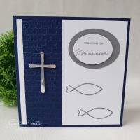 Einladung Einladungskarte zur Kommunion, Konfirmation oder Taufe in Dunkelblau - Christlich Bild 1
