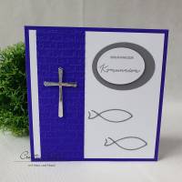 Einladung Einladungskarte zur Kommunion, Konfirmation oder Taufe in Lila - Christlich Bild 1