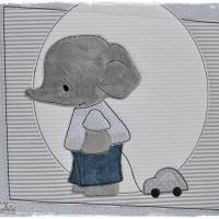 Ordner/Portfolio hellblau gemustert mit Elefant und Stickerei 'Meine Erinnerungen' Bild 2