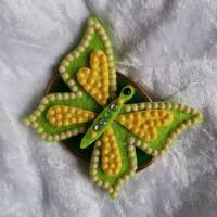 Wunderschöne Brosche Handarbeit Schmetterling in Gelb-Grün Bild 1