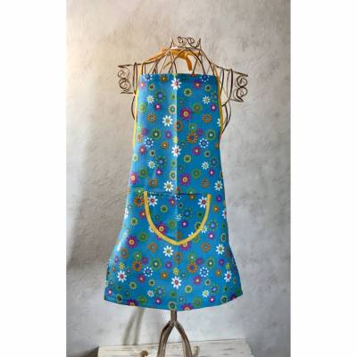 Kinder-Schürze türkis, bunte Blümchen