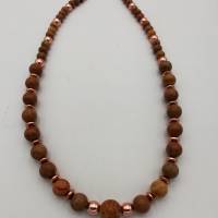 Perlen-Halskette mit Naturstein und Edelstahl terracottafarbend roségold 43 cm plus Verlängerungskette Bild 1