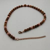 Perlen-Halskette mit Naturstein und Edelstahl terracottafarbend roségold 43 cm plus Verlängerungskette Bild 3