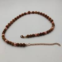 Perlen-Halskette mit Naturstein und Edelstahl terracottafarbend roségold 43 cm plus Verlängerungskette Bild 4