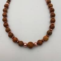 Perlen-Halskette mit Naturstein und Edelstahl terracottafarbend roségold 43 cm plus Verlängerungskette Bild 5