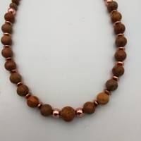 Perlen-Halskette mit Naturstein und Edelstahl terracottafarbend roségold 43 cm plus Verlängerungskette Bild 6