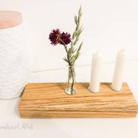 Individueller Kerzenhalter Kerzenständer aus Eichenholz mit Wunschgravur und kleiner Vase Bild 1