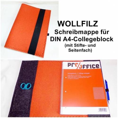WOLLFILZ - Schreibmappe A4 - Farbauswahl nach Wunsch, Schreibblockmappe, Schutzhülle, Filzmappe, Filzumschlag, Büromappe