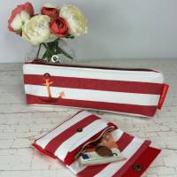 Set Mäppchen und minimalist Wallet mini rot-weiß mit kupferfarbenen Anker Bild 1