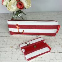 Set Mäppchen und minimalist Wallet mini rot-weiß mit kupferfarbenen Anker Bild 2