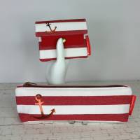 Set Mäppchen und minimalist Wallet mini rot-weiß mit kupferfarbenen Anker Bild 3