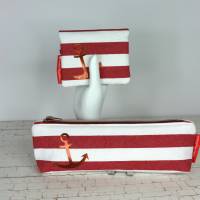 Set Mäppchen und minimalist Wallet mini rot-weiß mit kupferfarbenen Anker Bild 4
