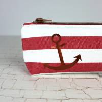 Set Mäppchen und minimalist Wallet mini rot-weiß mit kupferfarbenen Anker Bild 5