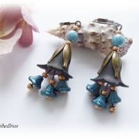 1 Paar Ohrhänger mit Blütenkelch - Ohrringe,Blumen,vintage Stil,boho,Hochzeit,Geschenk,petrol,bronzefarben Bild 1