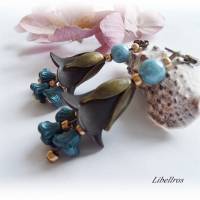 1 Paar Ohrhänger mit Blütenkelch - Ohrringe,Blumen,vintage Stil,boho,Hochzeit,Geschenk,petrol,bronzefarben Bild 2