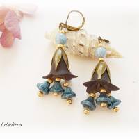1 Paar Ohrhänger mit Blütenkelch - Ohrringe,Blumen,vintage Stil,boho,Hochzeit,Geschenk,petrol,bronzefarben Bild 3