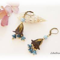 1 Paar Ohrhänger mit Blütenkelch - Ohrringe,Blumen,vintage Stil,boho,Hochzeit,Geschenk,petrol,bronzefarben Bild 5