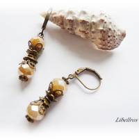 1 Paar Ohrhänger mit Glasrondelle im Vintage-Stil - Ohrringe,Geschenk,boho,antiker Stil,bronzefarben,beige Bild 2