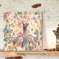 Waldtiere HASENRAST Bild auf Holz Leinwand Print Wandbild Blumenwiese Frühling Hase Landhausstil ShabbyChic VintageStyle Bild 1