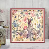 Waldtiere HASENRAST Bild auf Holz Leinwand Print Wandbild Blumenwiese Frühling Hase Landhausstil ShabbyChic VintageStyle Bild 2