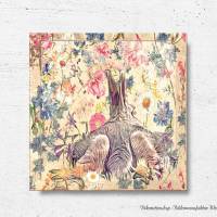 Waldtiere HASENRAST Bild auf Holz Leinwand Print Wandbild Blumenwiese Frühling Hase Landhausstil ShabbyChic VintageStyle Bild 3
