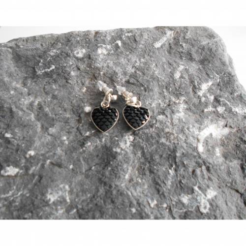 Meerjungfrau Schuppen  Herz Ohrstecker  versilbert, schwarz 