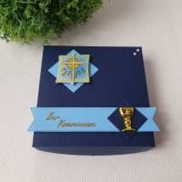 Geschenkverpackung Pizzabox Dunkelblau-Gold zur Kommunion, Konfirmation, Firmung, Taufe - Geldgeschenk, Gutschein Bild 1