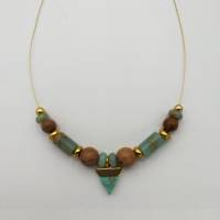 Perlen-Halskette mit Naturstein und Edelstahl in türkis braun gold, 42 cm plus Verlängerungskette Bild 2
