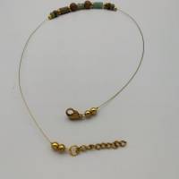 Perlen-Halskette mit Naturstein und Edelstahl in türkis braun gold, 42 cm plus Verlängerungskette Bild 3