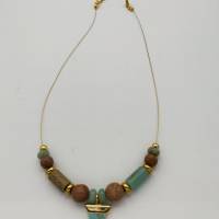 Perlen-Halskette mit Naturstein und Edelstahl in türkis braun gold, 42 cm plus Verlängerungskette Bild 5