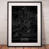 Stadtplan ZWICKAU - Just a Black Map I Digitaldruck Stadtkarte citymap City Poster Kunstdruck Stadt Karte Bild 1