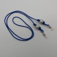 Schickes leichtes blaues Brillenband geknüpft, Brillenkette, Halteband für Brille, Perlen in grau und blau Bild 1