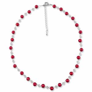 Perlenkette rot, 925 Silber, Swarovski Strass kristall, Braut Kette, Perlen Collier kleine Perlen, Hochzeit Schmuck Bild 2