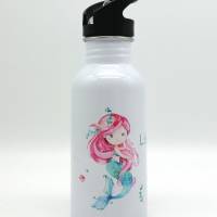 Trinkflasche mit Namen "Meerjungfrau" / Kindergarten/ Schule/ Sport/ 500ml mit Strohhalm Bild 2