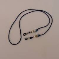 Leichtes Brillenband in dunkelblau mit Perlen weiß blau silber, Brillenkette, Halteband für Brille, geknüpft Bild 1